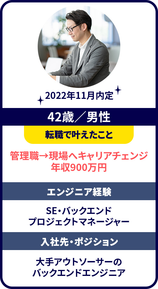 管理職→現場へキャリアチェンジ 年収900万円